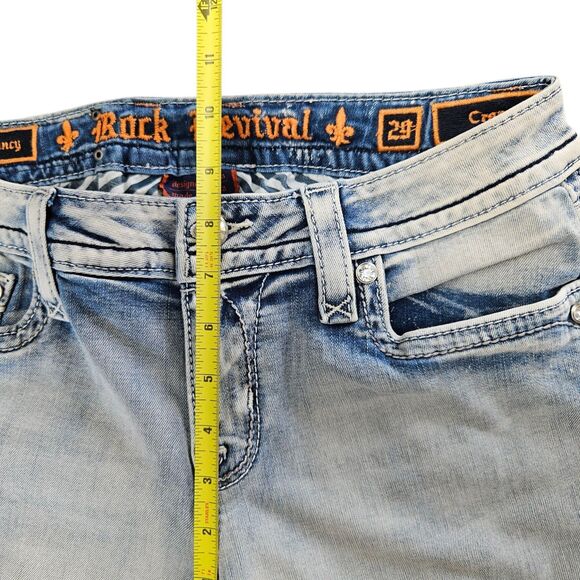 Rock Revival Crop Jeans 29 X 25 Nancy Light Wash Embroidered With Rhinestones - Picture 7 of 10